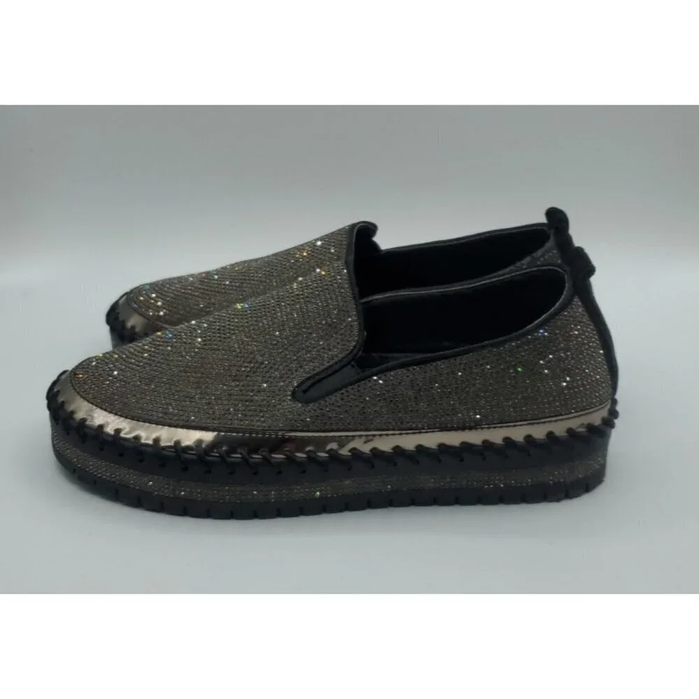 MUGUAN COMPANY 1997 Black Silver Jeweled Slip On Flats Size 250 = 8,5 US